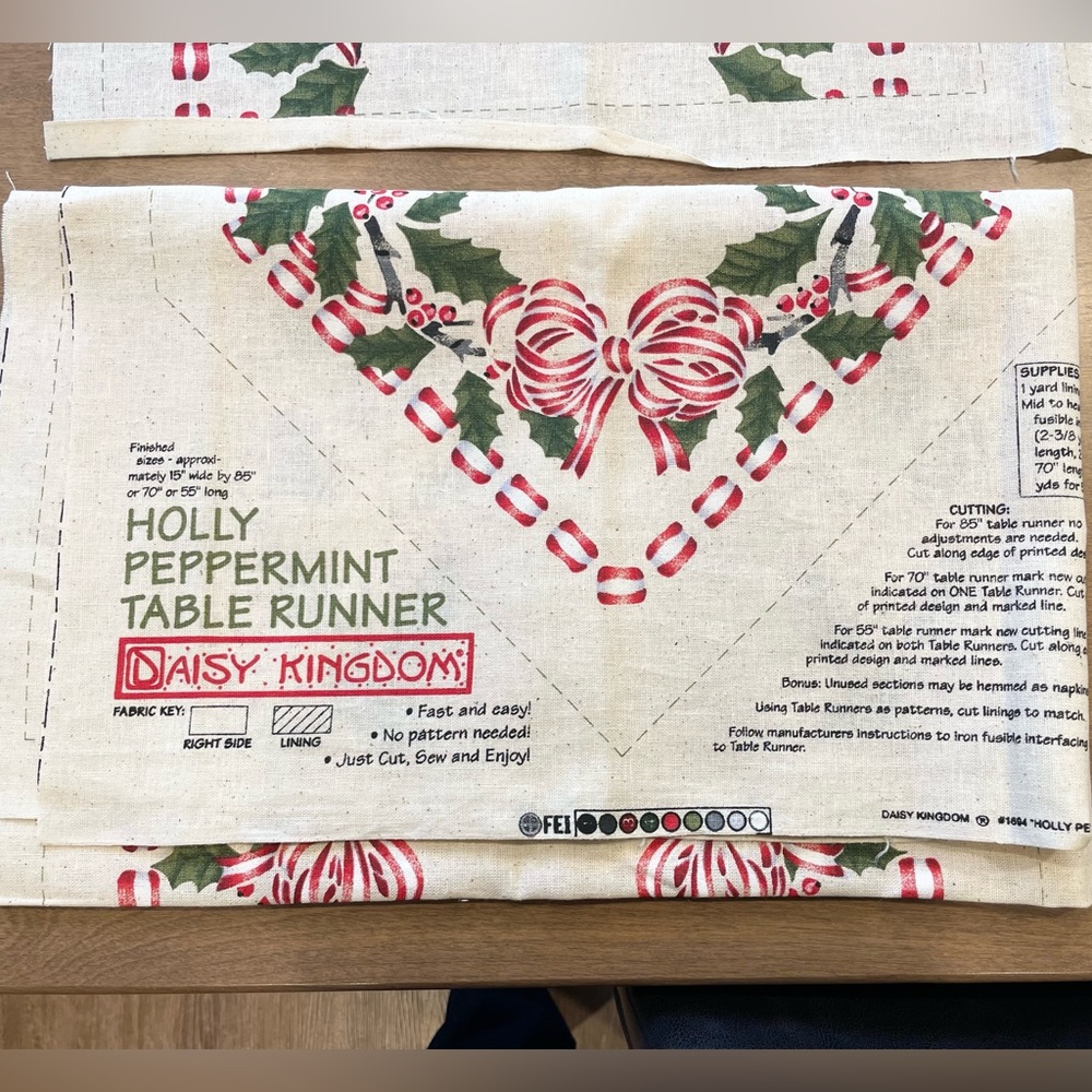 Vintage Daisy Kingdom Holly Peppermint Candy Cane Ribbon Table Runner Panel